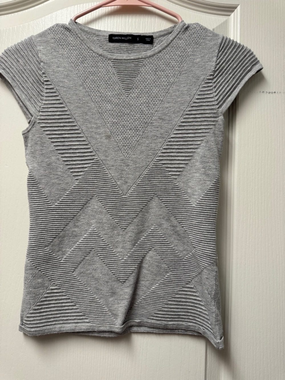Karen Millen Gray Textured Knit Cap Sleeve Tank
